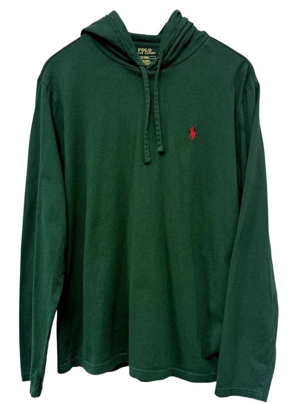 Polo Ralph Lauren Hoodie Tee Medium Green Long Sleeve Pony Logo Mens Preppy